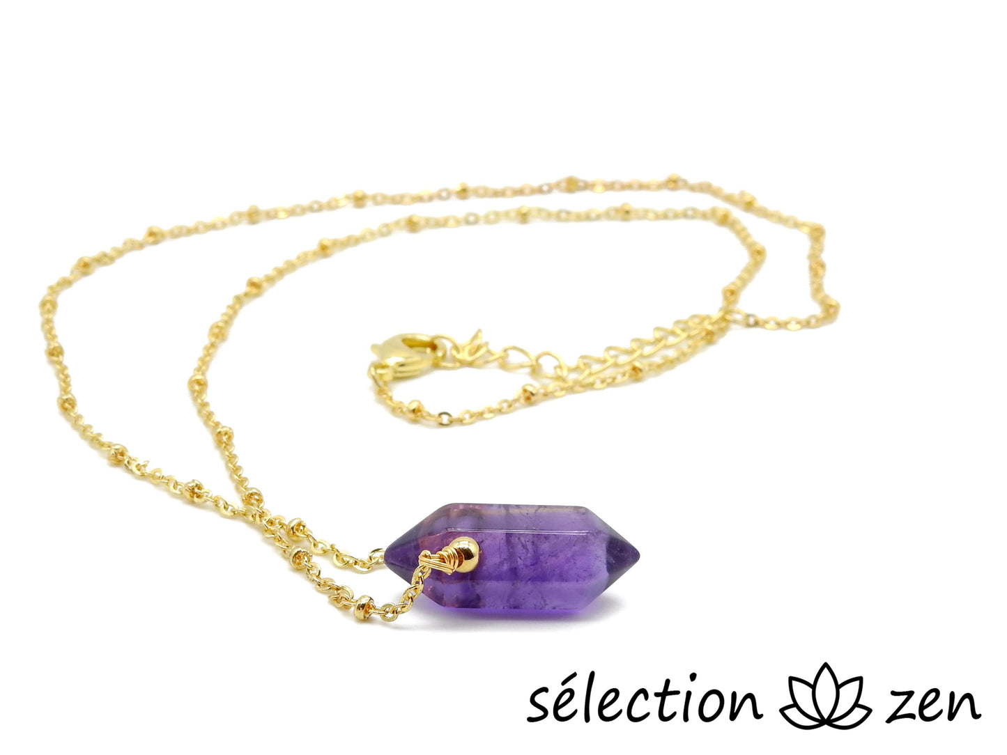 selection zen collier doré améthyste double pointe