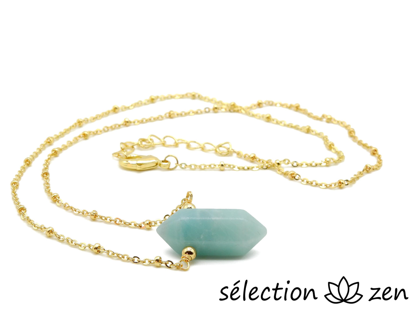 selection zen collier doré double pointe amazonite
