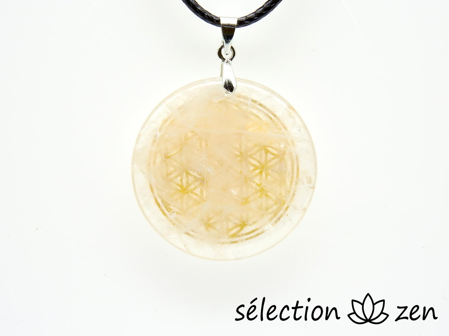 selection zen collier fleur de vie dorée cristal de roche