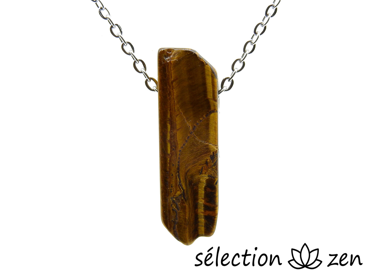 collier pierre sur chaîne argentée œil de tigre jaune selection-zen
