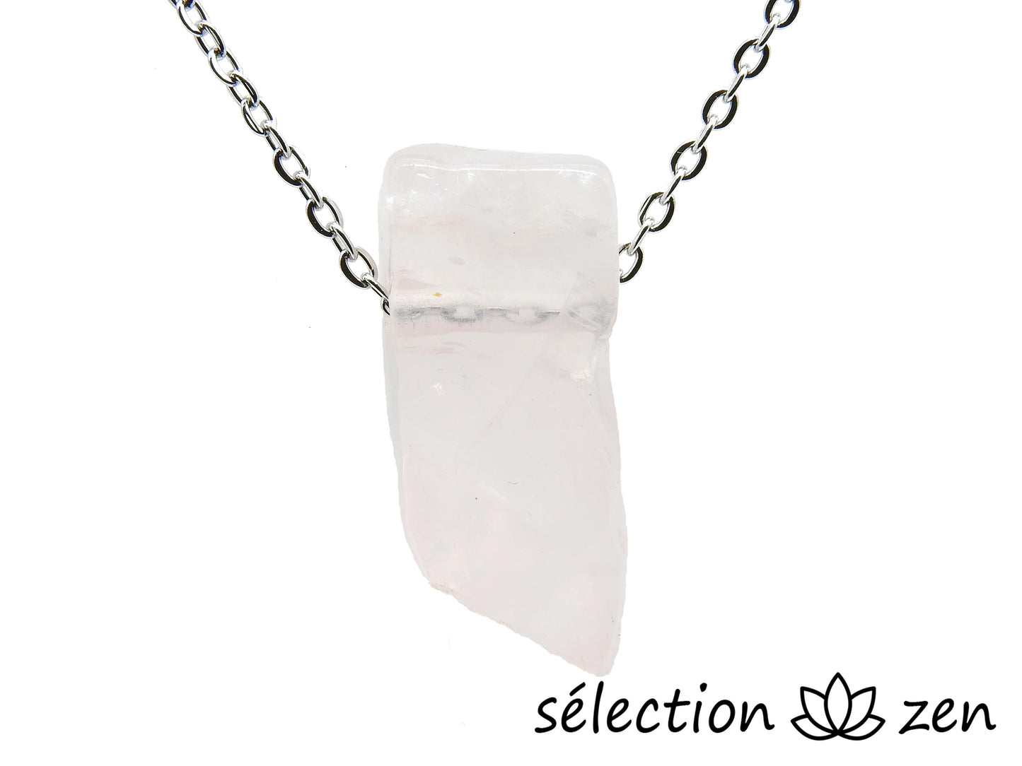 selection zen collier pierre sur chaine argentée quartz rose