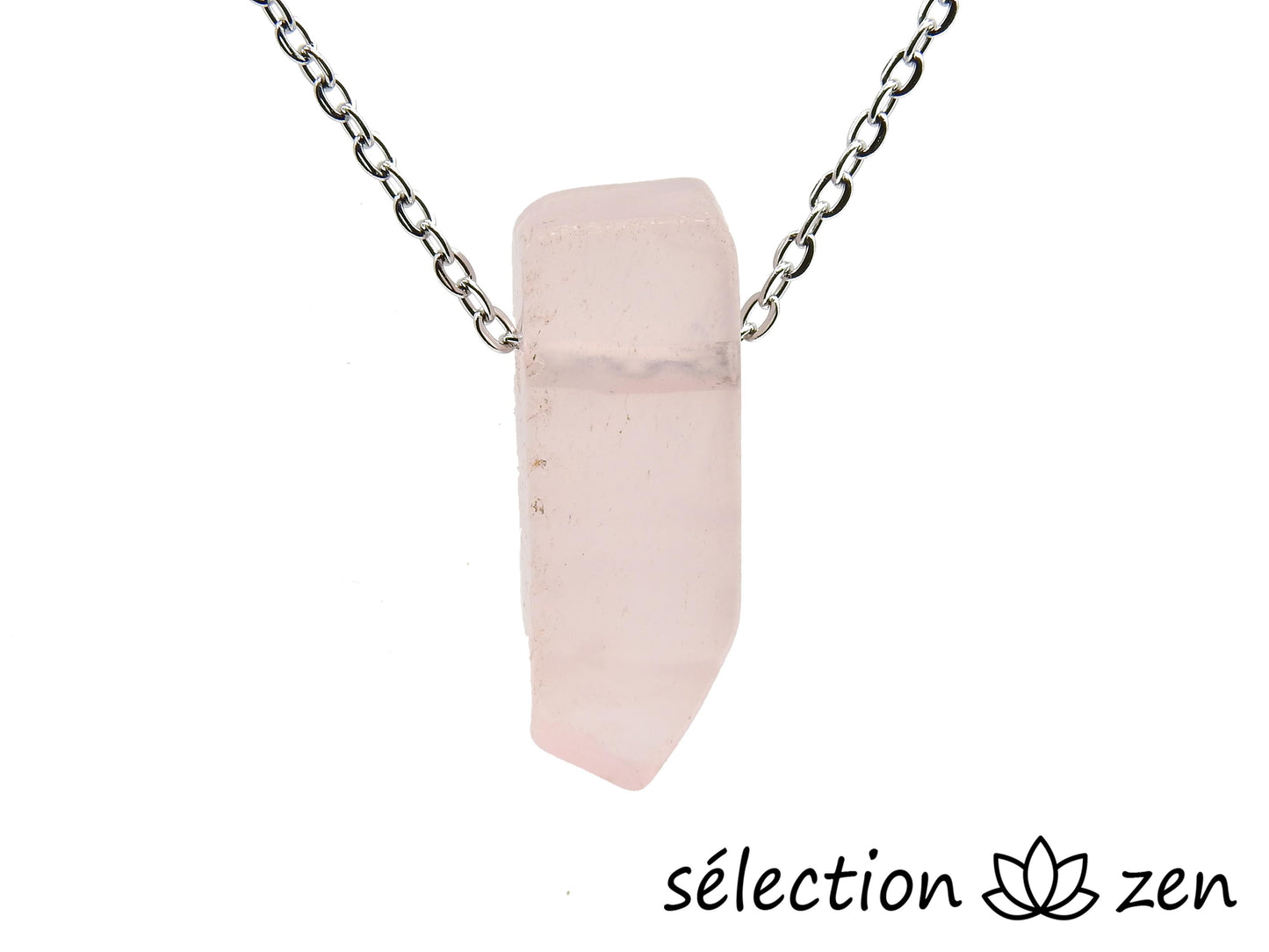 selection zen collier quartz rose pierre sur chaine argentée