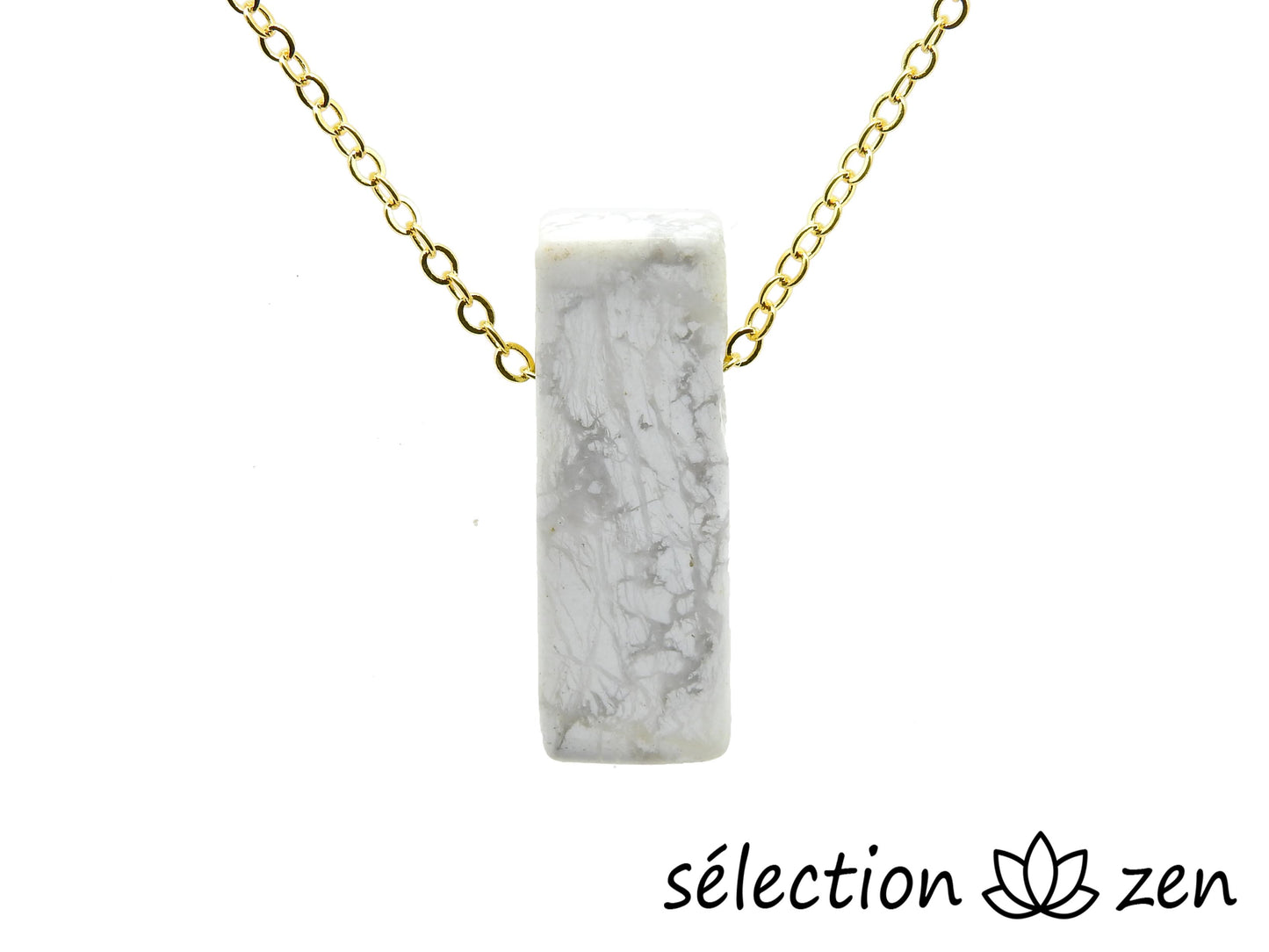 selection zen howlite blanche pierre sur chaîne dorée