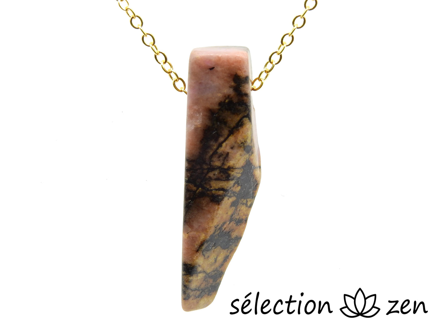 selection zen collier pierre sur chaîne dorée rhodonite