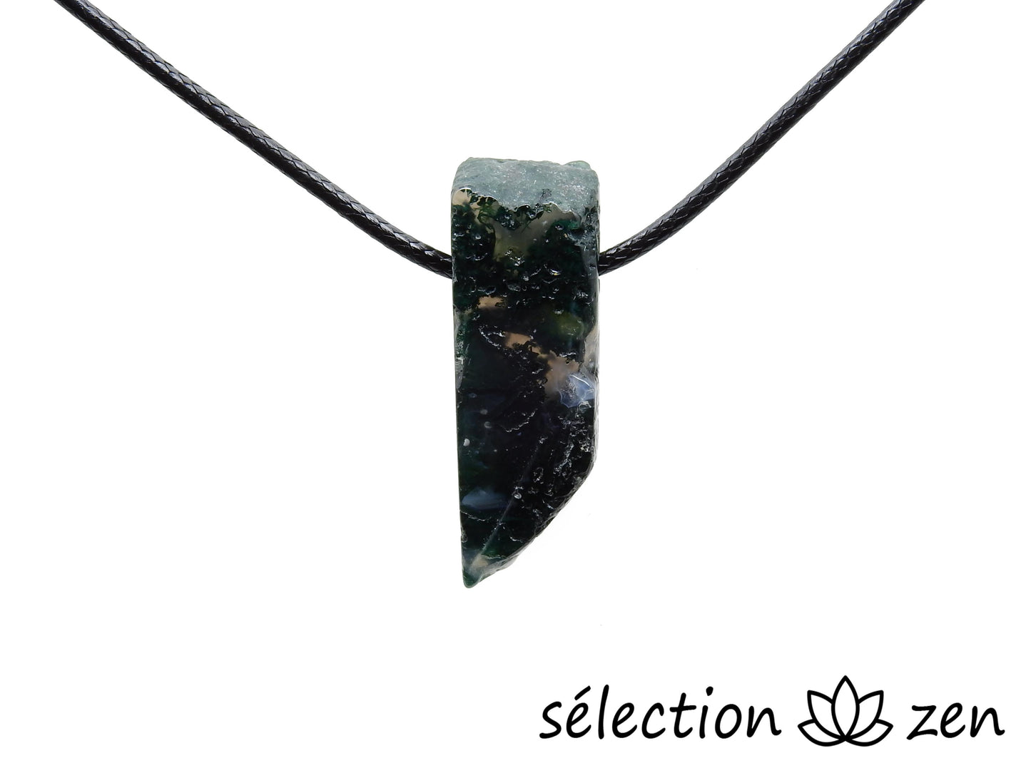 selection zen collier agate mousse pierre sur cordon