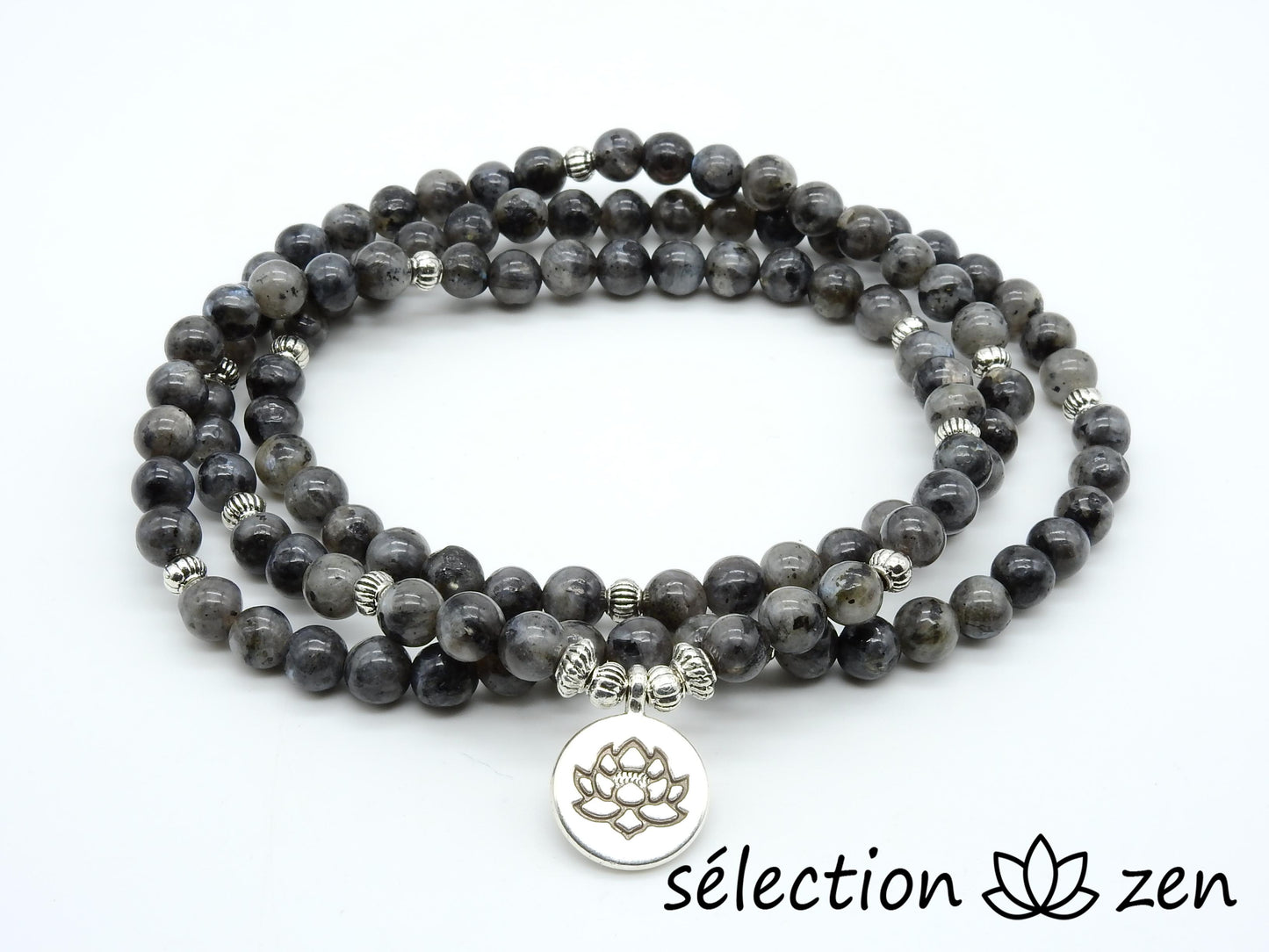 mala 6mm labradrite médaillon lotus selection-zen