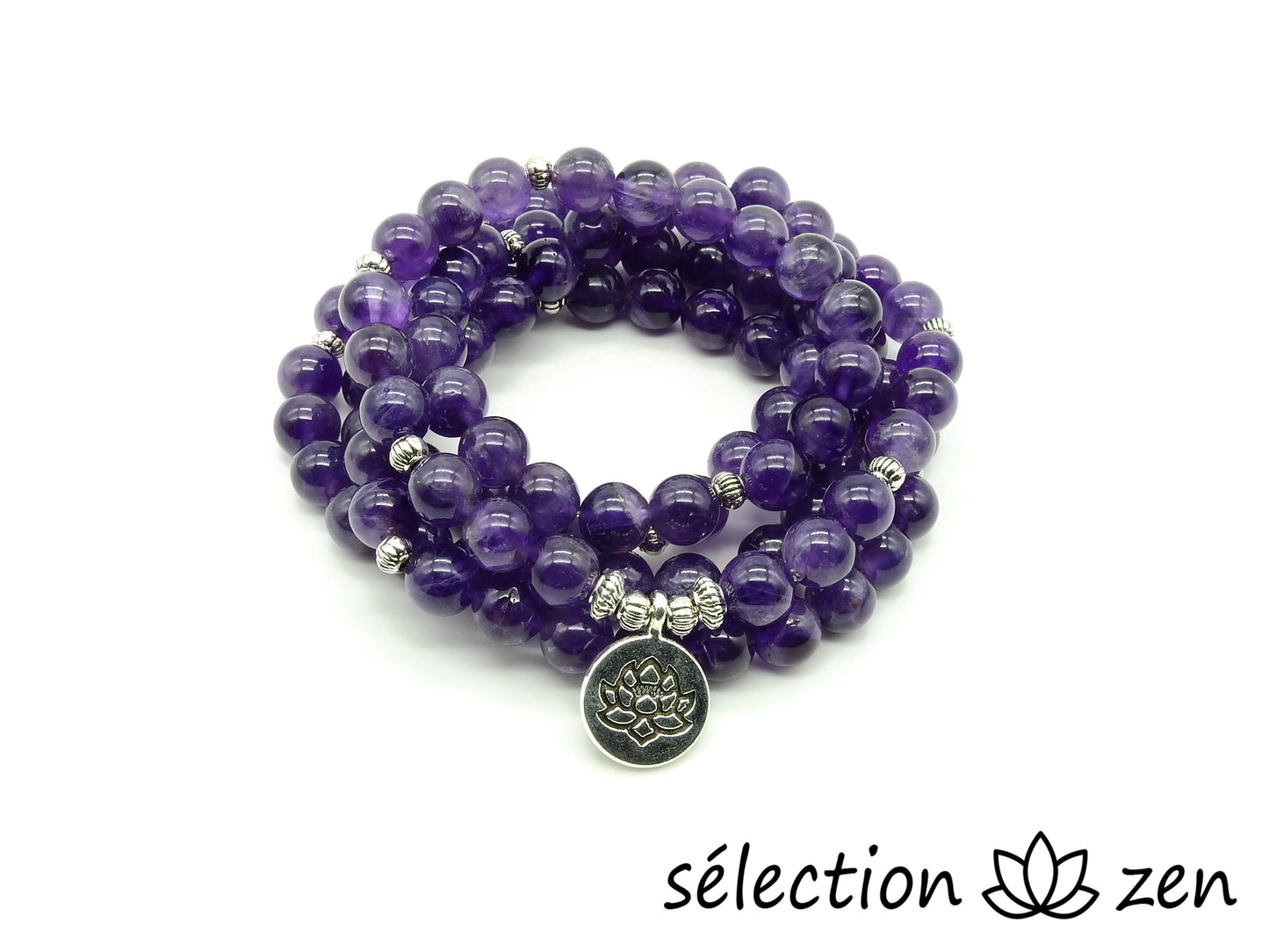 selection zen mala améthyste avec médaillon lotus