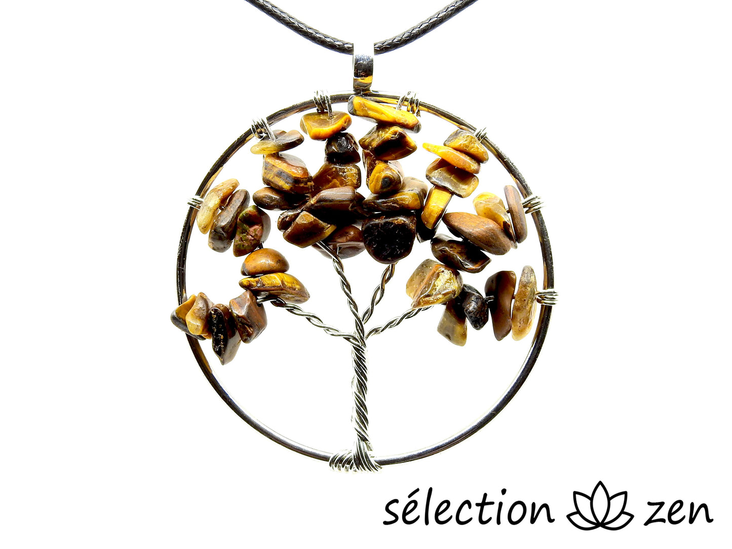 pendentif arbre de vie 5cm œil de tigre jaune selection-zen