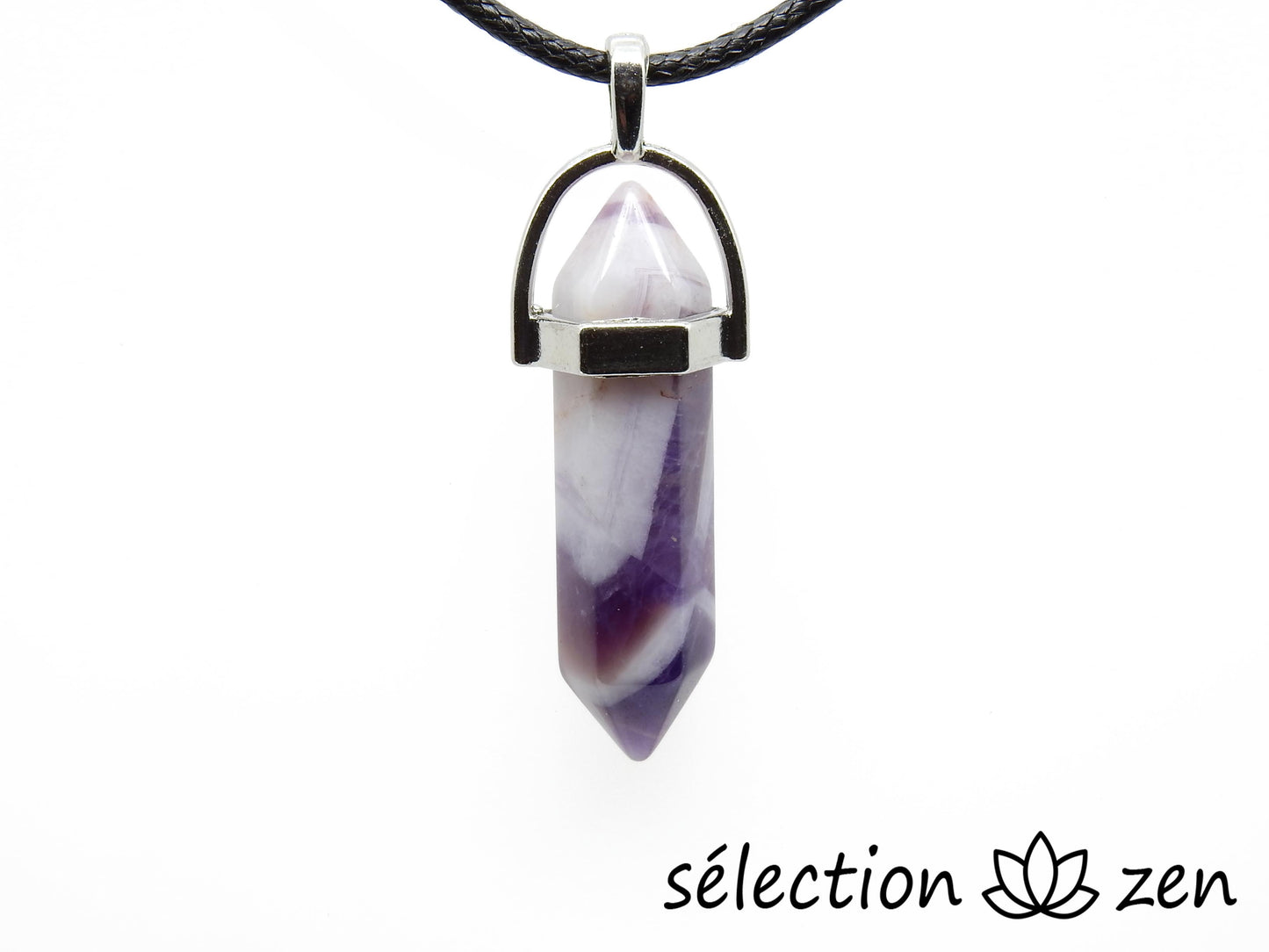 pendentif argenté double pointe améthyste selection-zen
