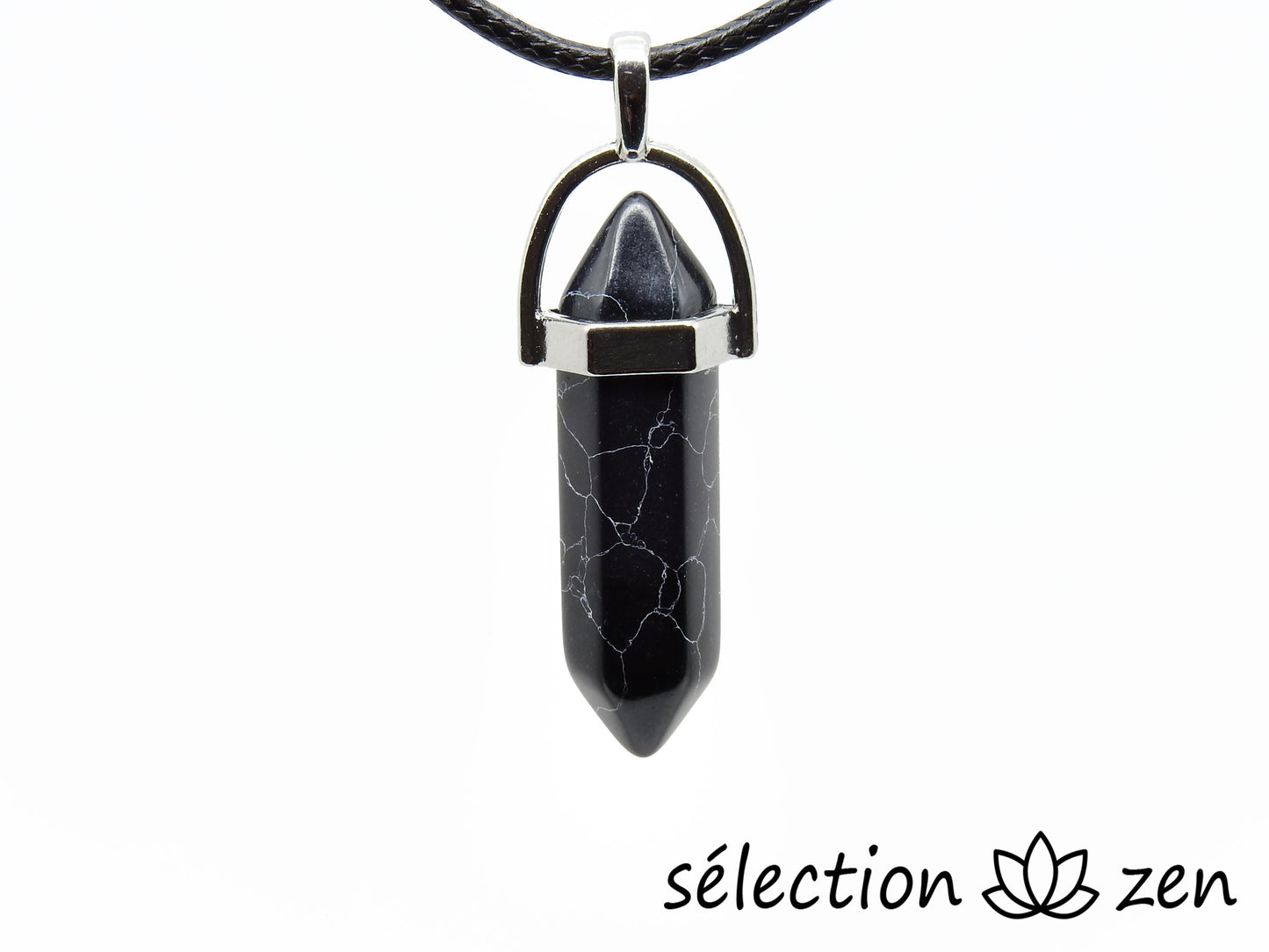 pendentif argenté double pointe howlite noire selection-zen