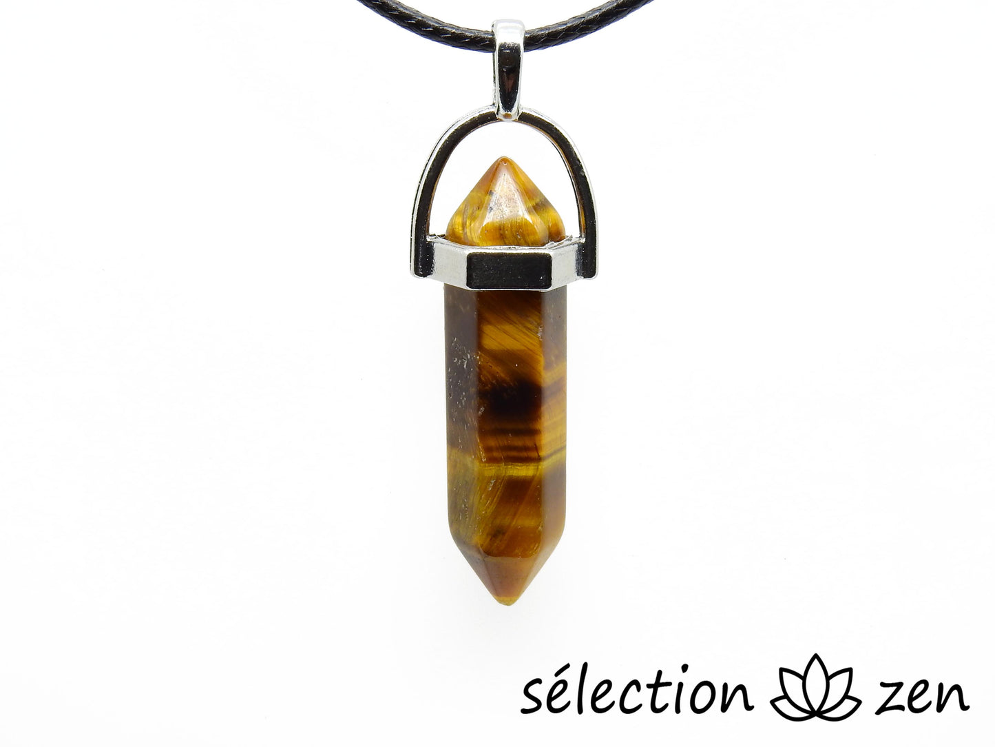 pendentif argenté double pointe oeil de tigre jaune selection-zen