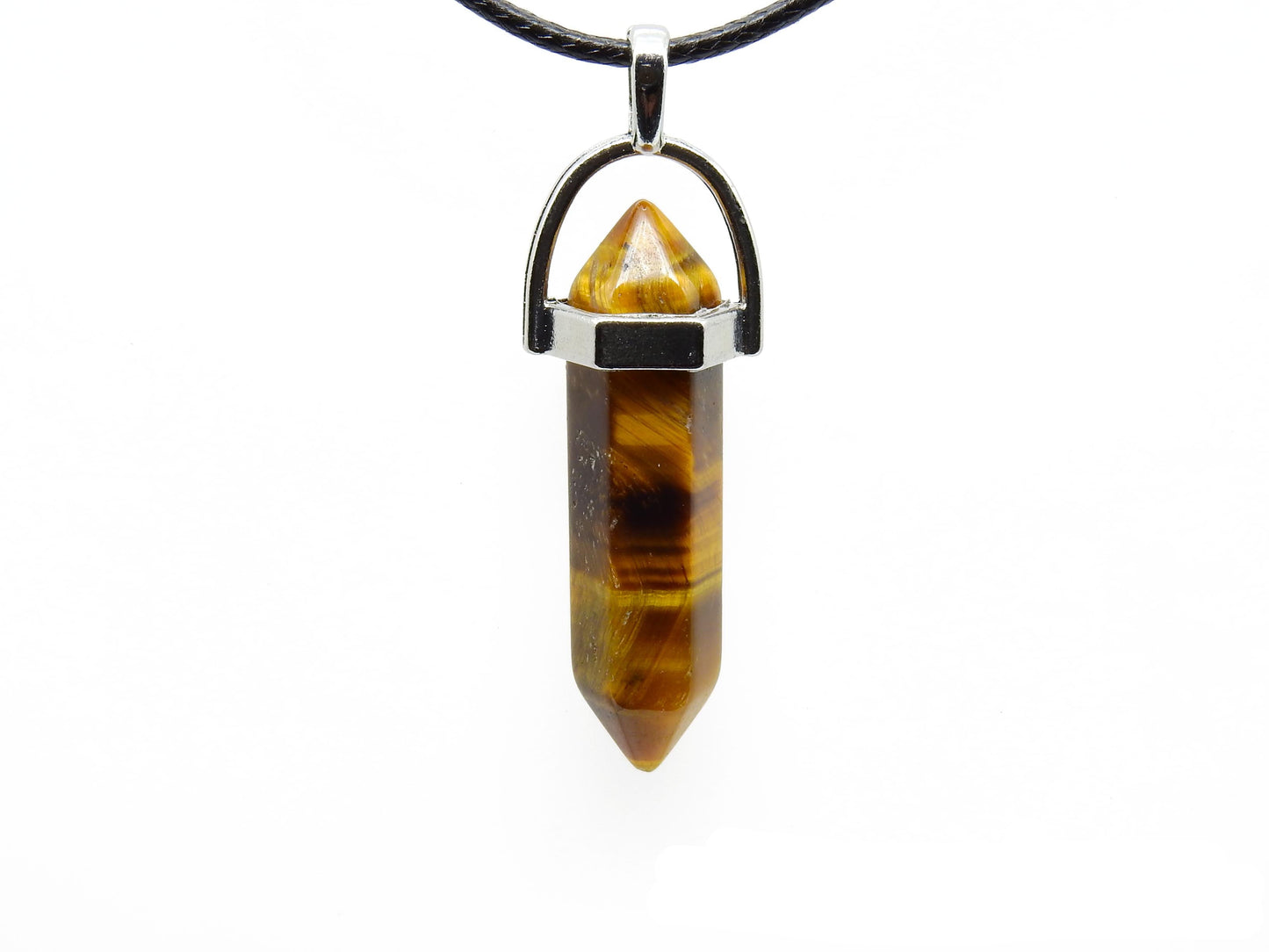 pendentif argenté double pointe oeil de tigre jaune selection-zen