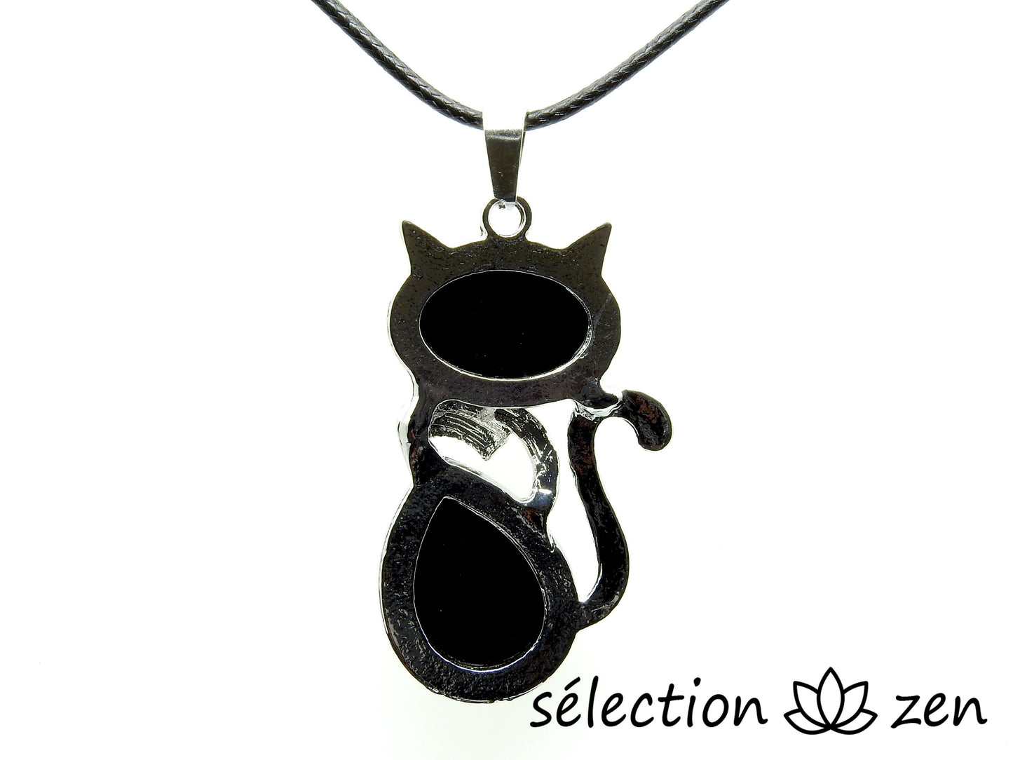 selection-zen pendentif chat agate noire
