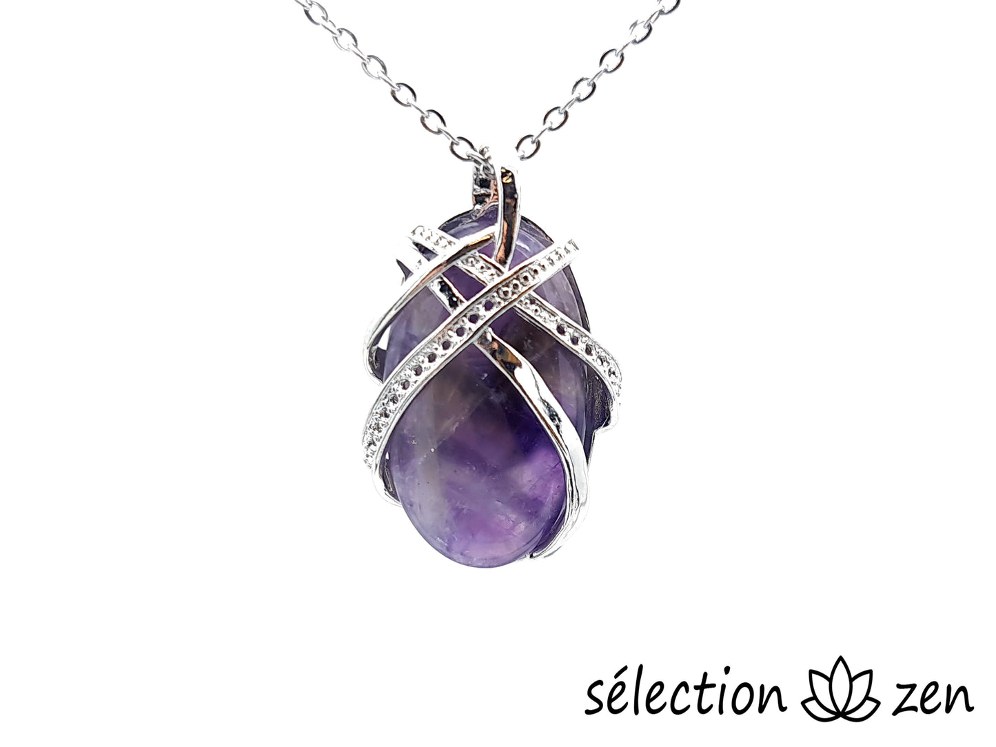selection zen pendentif améthyste ovale croisé