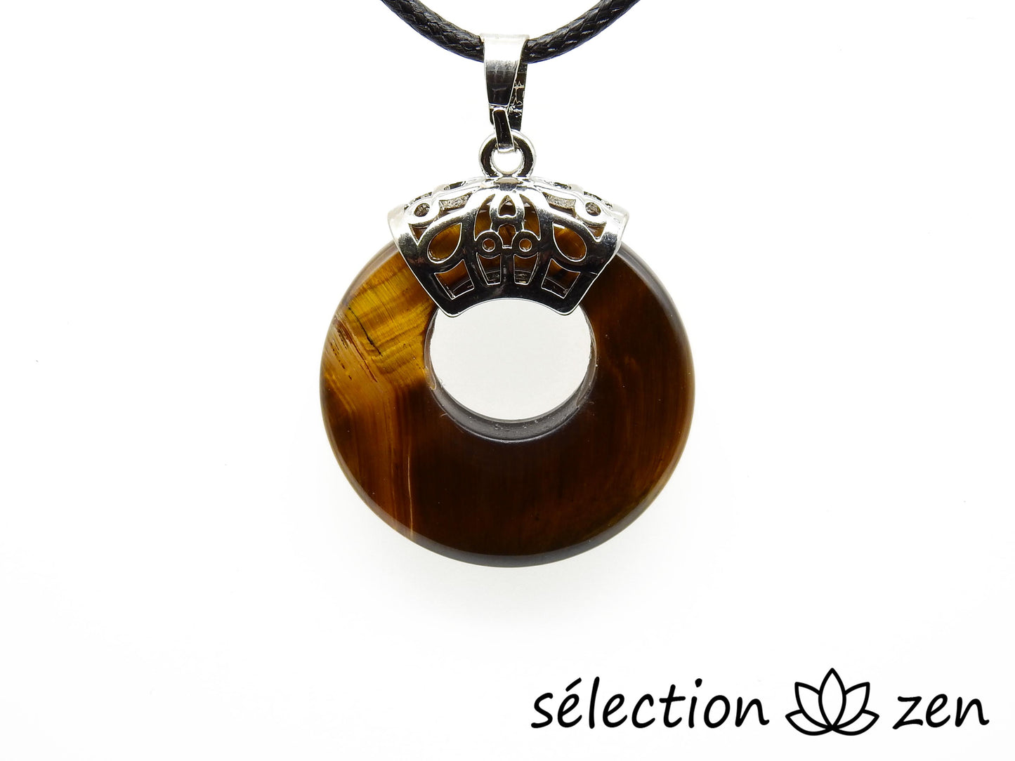 pendentif donut 2,8cm œil de tigre jaune selection-zen