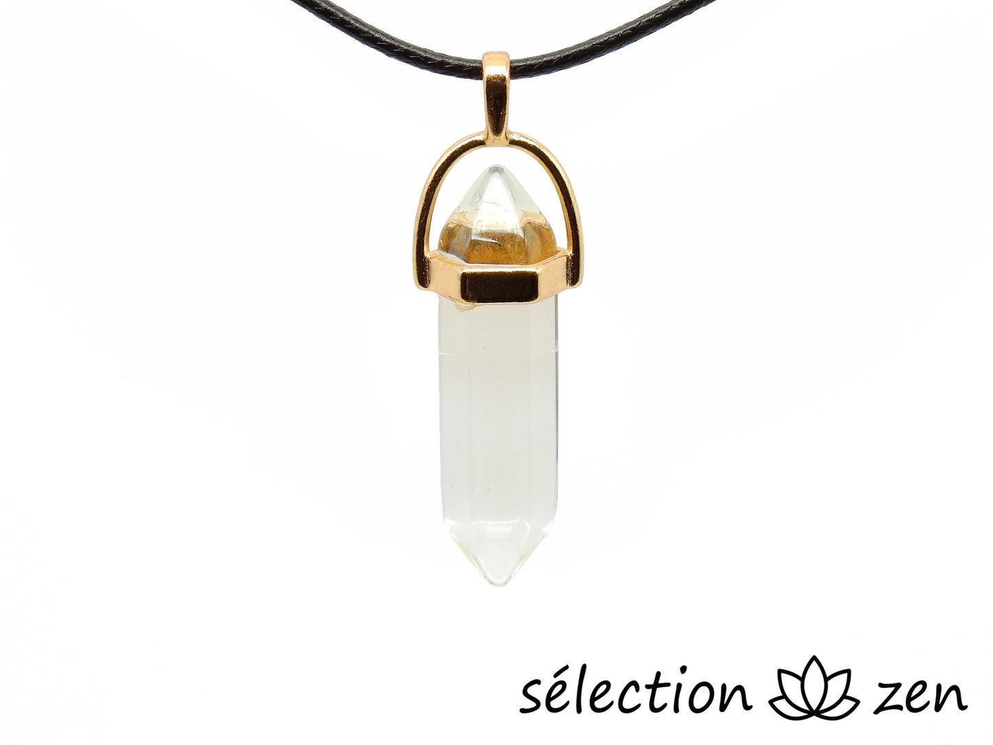 selection zen pendentif doré double pointe cristal de roche