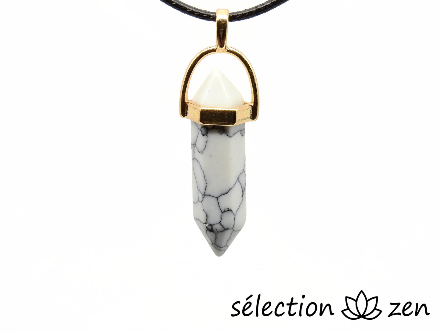 selection zen pendentif doré double pointe howlite blanche