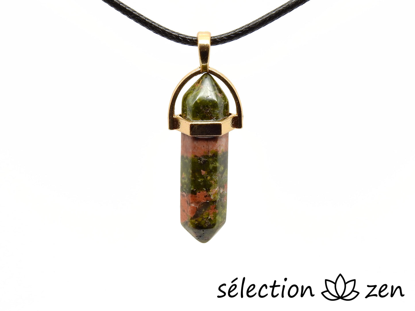 selection zen pendentif doré double pointe unakite