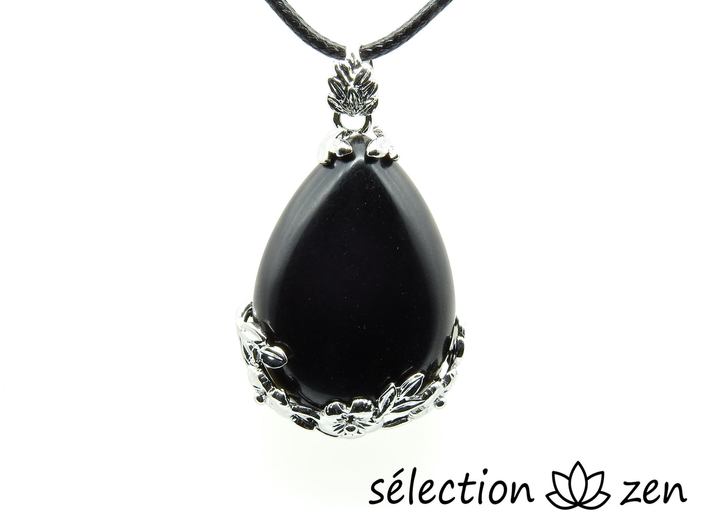 selection-zen pendentif agate noire goutte fleurs