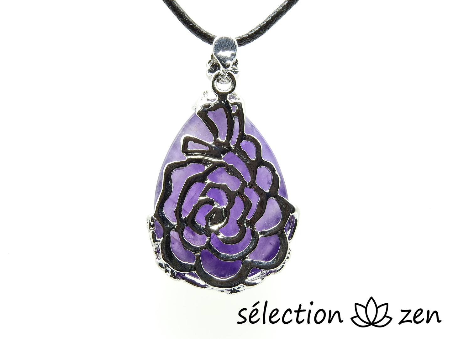 améthyste pendentif goutte fleurs selection zen