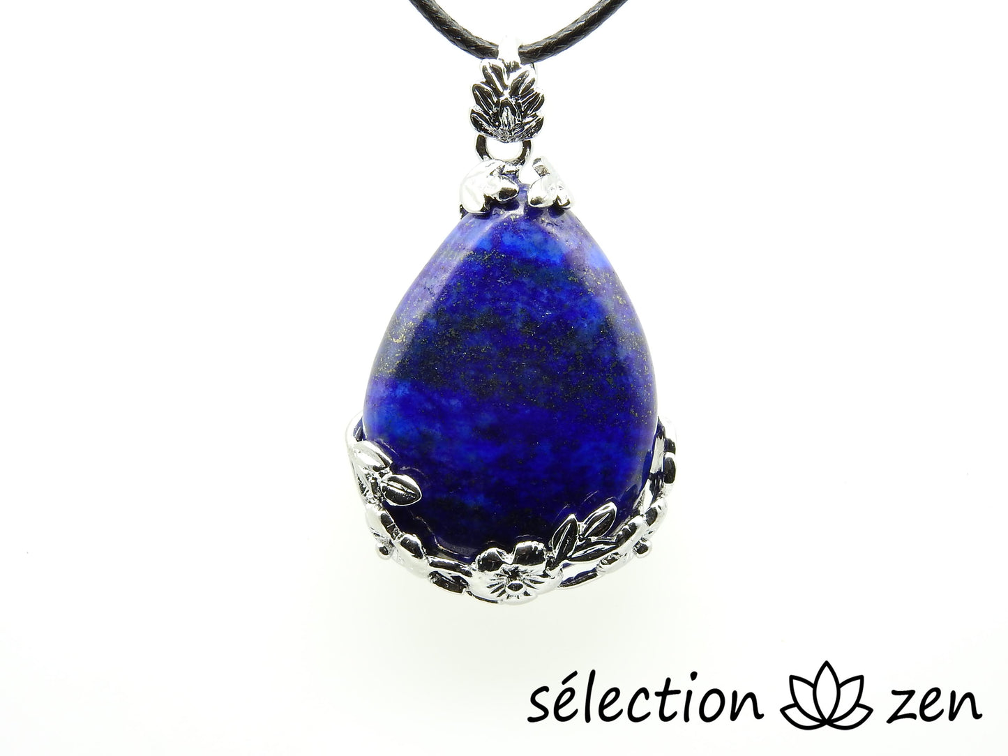 pendentif lapis lazuli goutte fleurs selection-zen