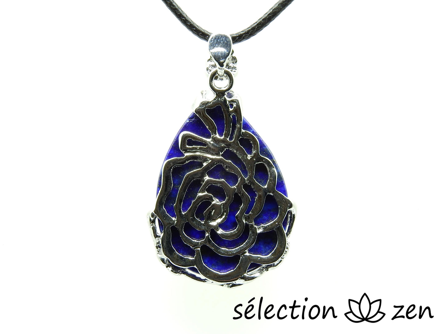 selection zen pendentif lapis lazuli goutte fleurs