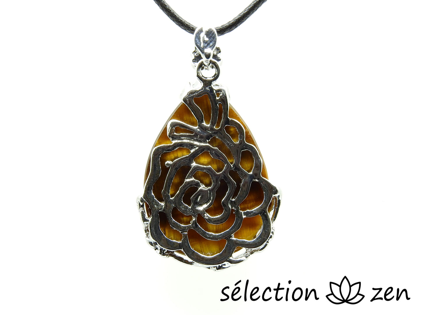 pendentif œil de tigre jaune goutte fleurs selection-zen