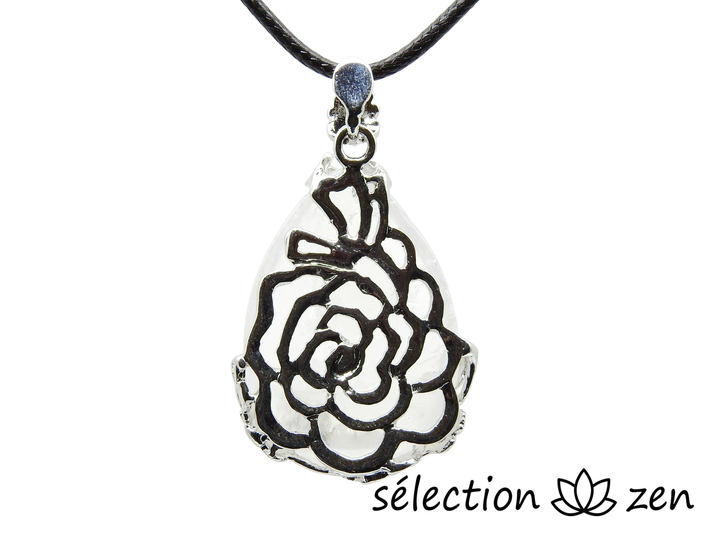 selection-zen pendentif goutte fleurs cristal de roche