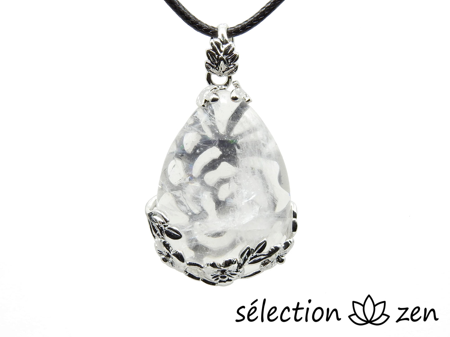 pendentif quartz blanc goutte fleurs selection-zen