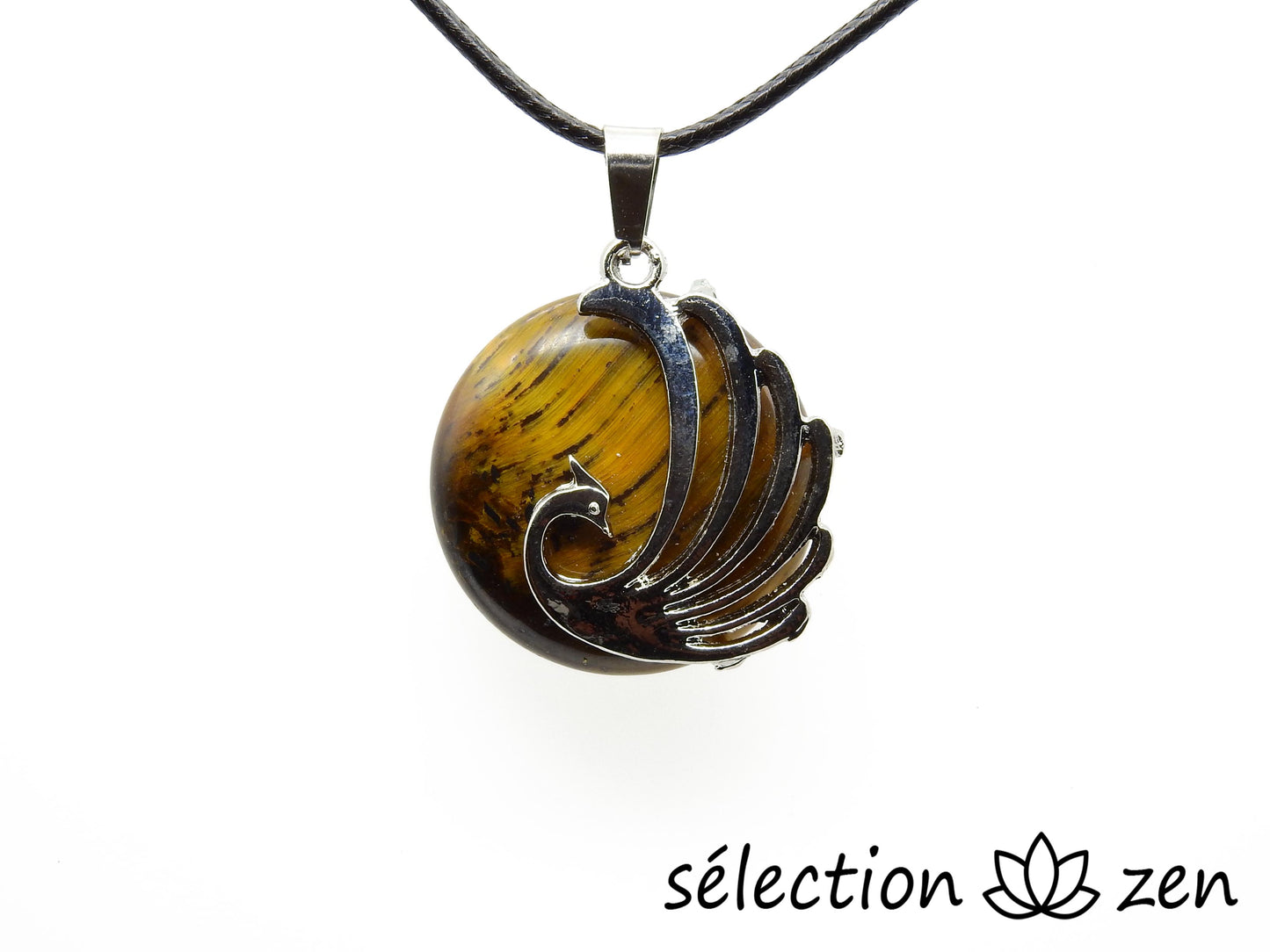 pendentif paon oeil de tigre jaune selection-zen