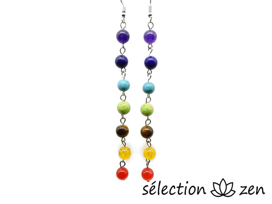 boucles d'oreilles 7 chakras 8mm crochet argenté selection-zen