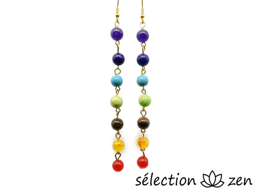 selection zen boucles d'oreilles 7 chakras 8mm crochet doré