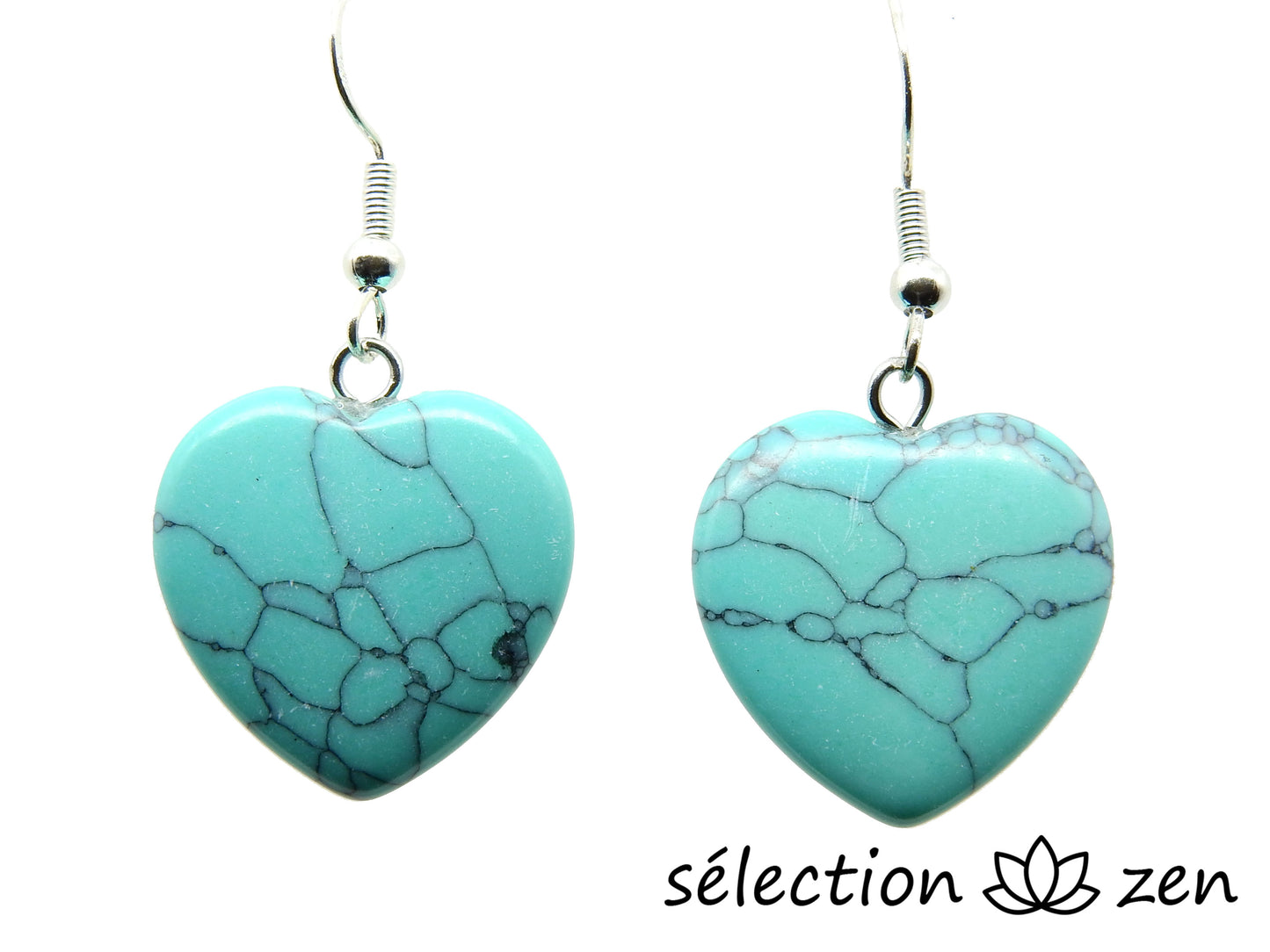 selection zen boucles d'oreilles coeurs howlite turquoise