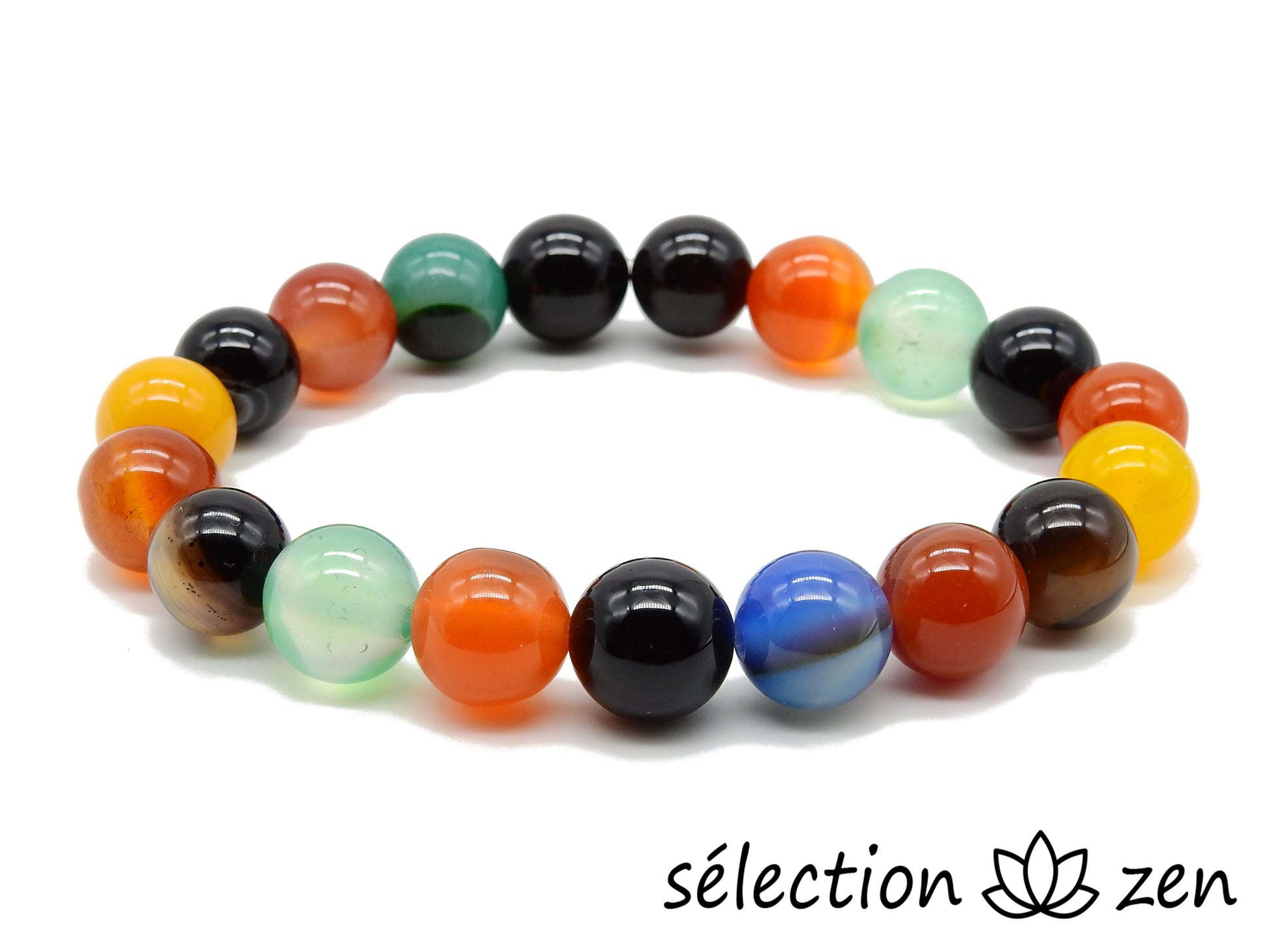 bracelet agate multicolore 10mm selection zen