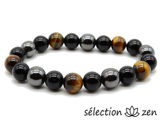 selection zen bracelet œil de tigre jaune hématite obsidienne 10mm