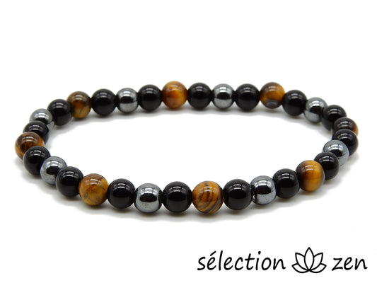 bracelet oeil de tigre jaune hématite obsidienne 6mm selection-zen