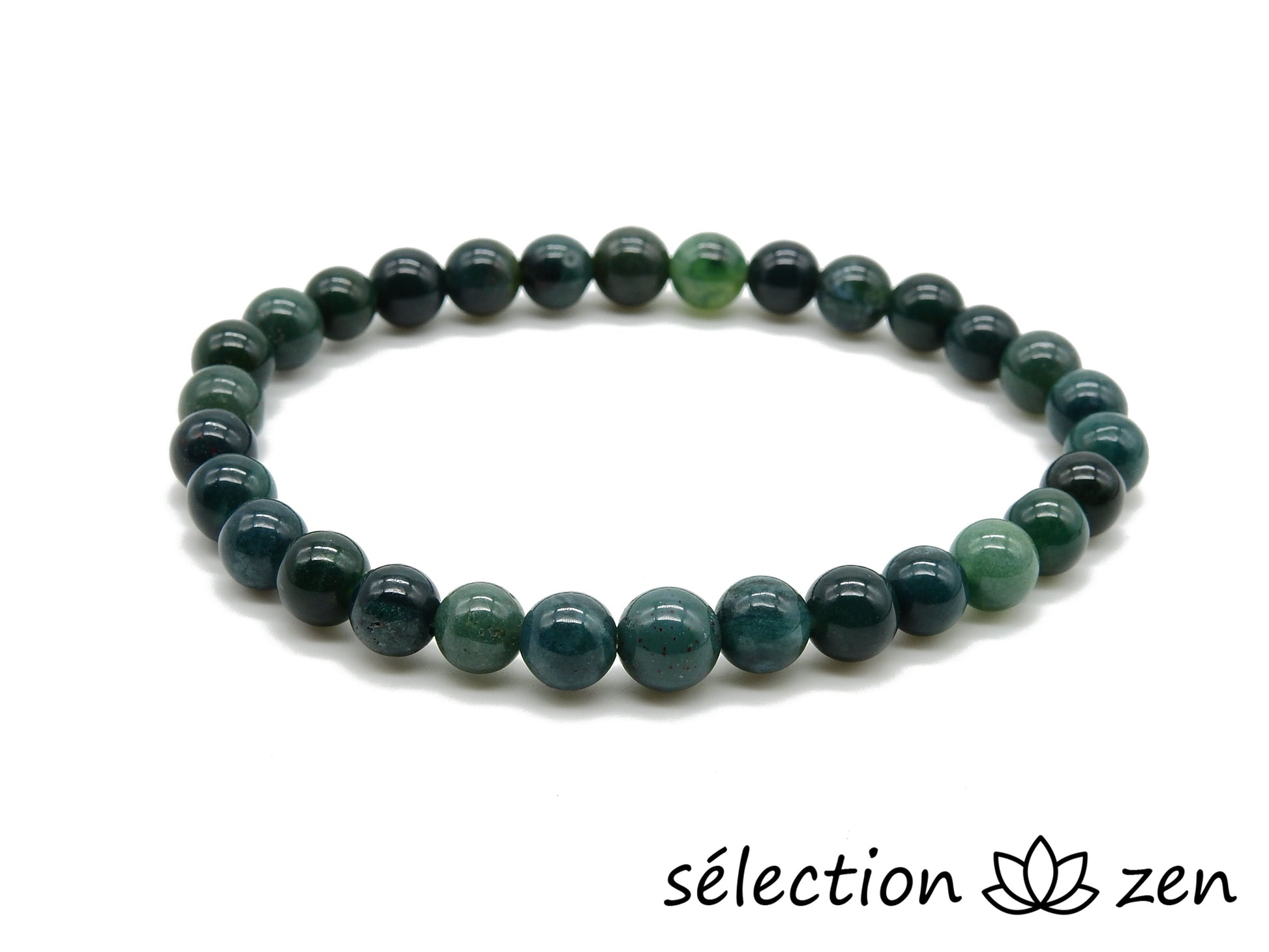 selection zen bracelet 6mm mix agate indienne et agate mousse 