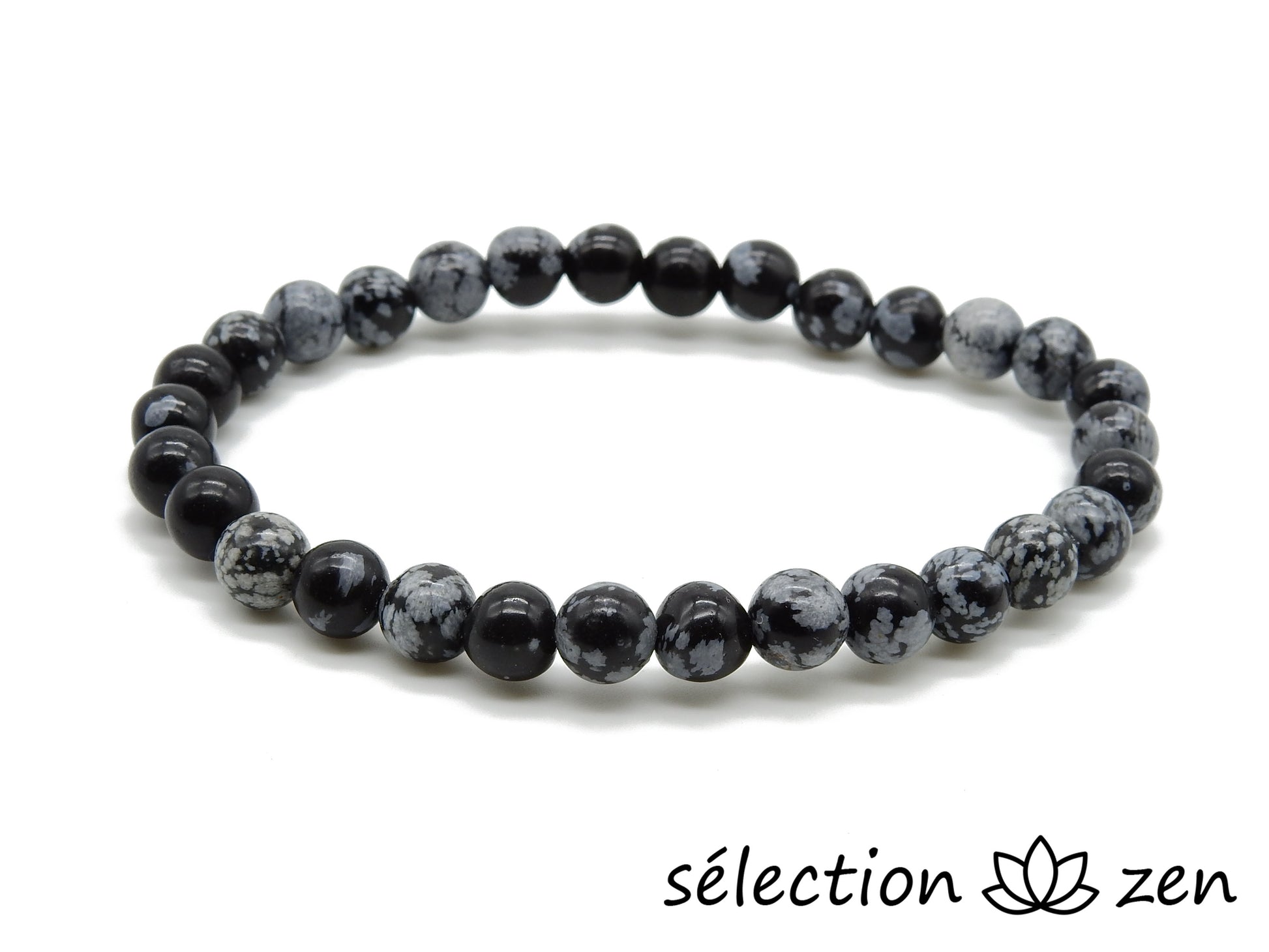 selection zen bracelet obsidienne flocon de neige 6mm