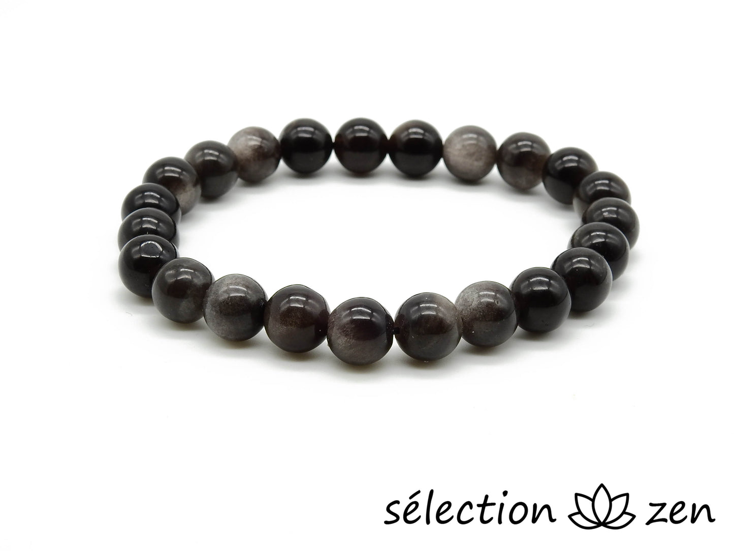 selection-zen bracelet 8mm obsidienne argentée
