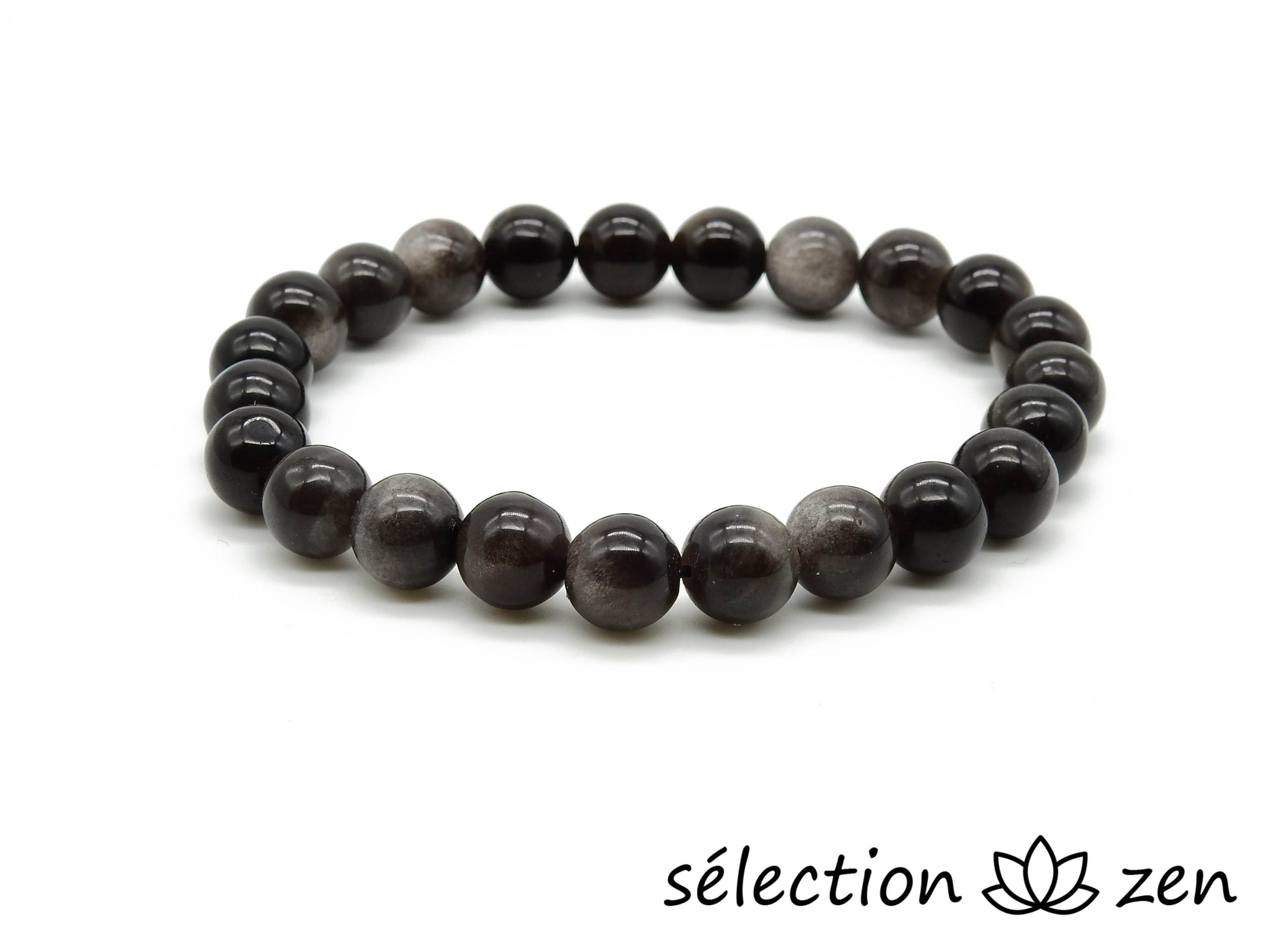 selection-zen bracelet 8mm obsidienne argentée
