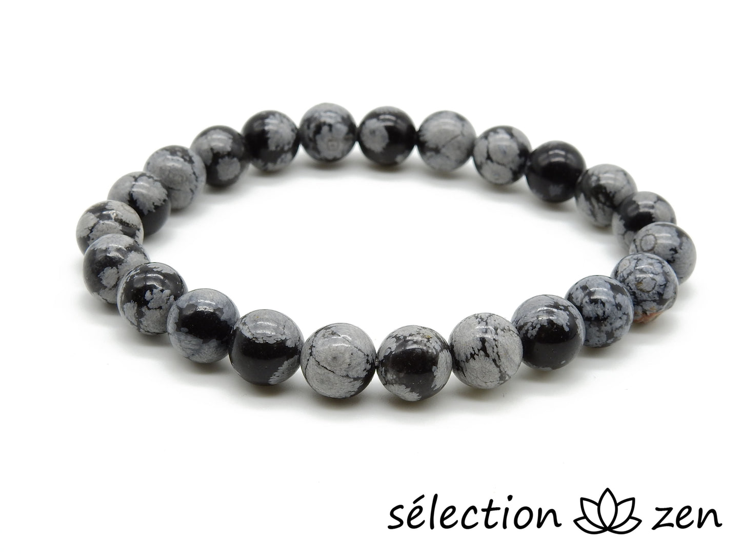 selection zen bracelet obsidienne flocon de neige 8mm