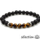 bracelet 5 x oeil de tigre et pierre de lave 8mm perles argentées selection-zen