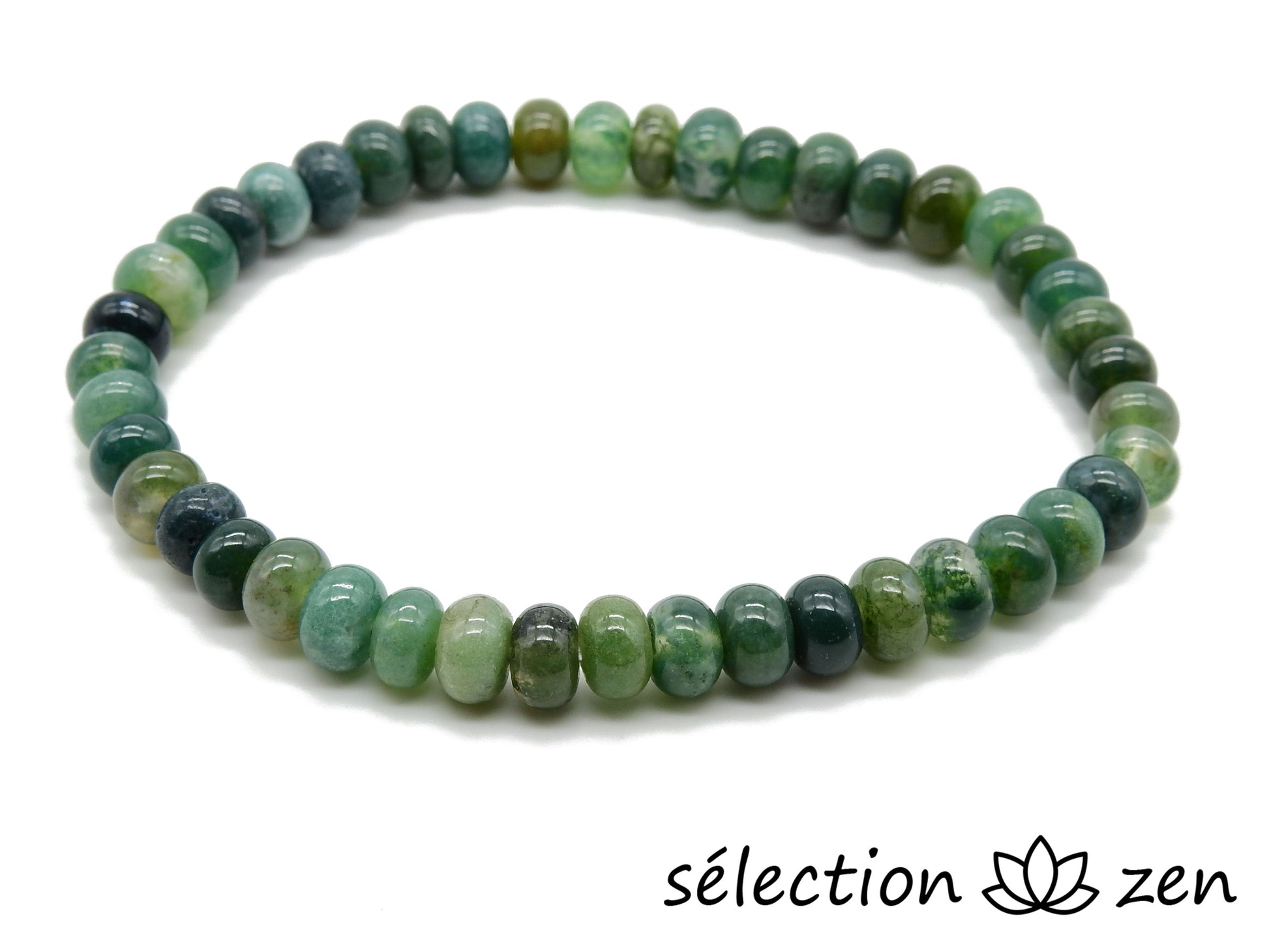 bracelet 6mm perles plates agate mousse selection-zen
