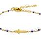 selection zen bracelet religieux réglable doré et bleu foncé croix dorée et chaine de réglage dorée