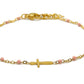 selection zen bracelet réglable religieux doré et rose pétale avec croix dorée et chaine de réglage dorée