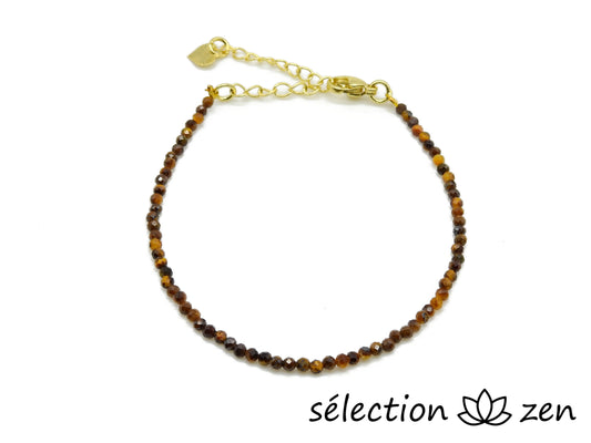 selection zen bracelet réglable doré perles à facettes œil de tigre jaune 2mm