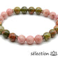 selection zen bracelet élastique 8mm duo unakite et rhodonite perles fantaisies argentées
