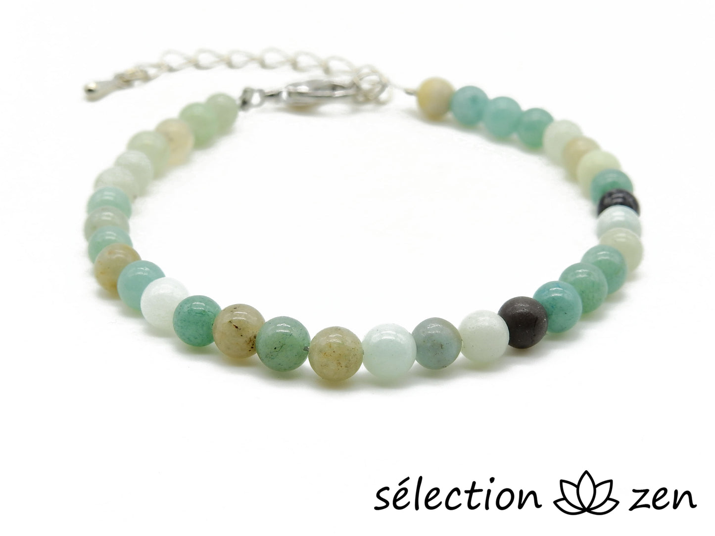 bracelet réglable argenté 4mm amazonite selection-zen