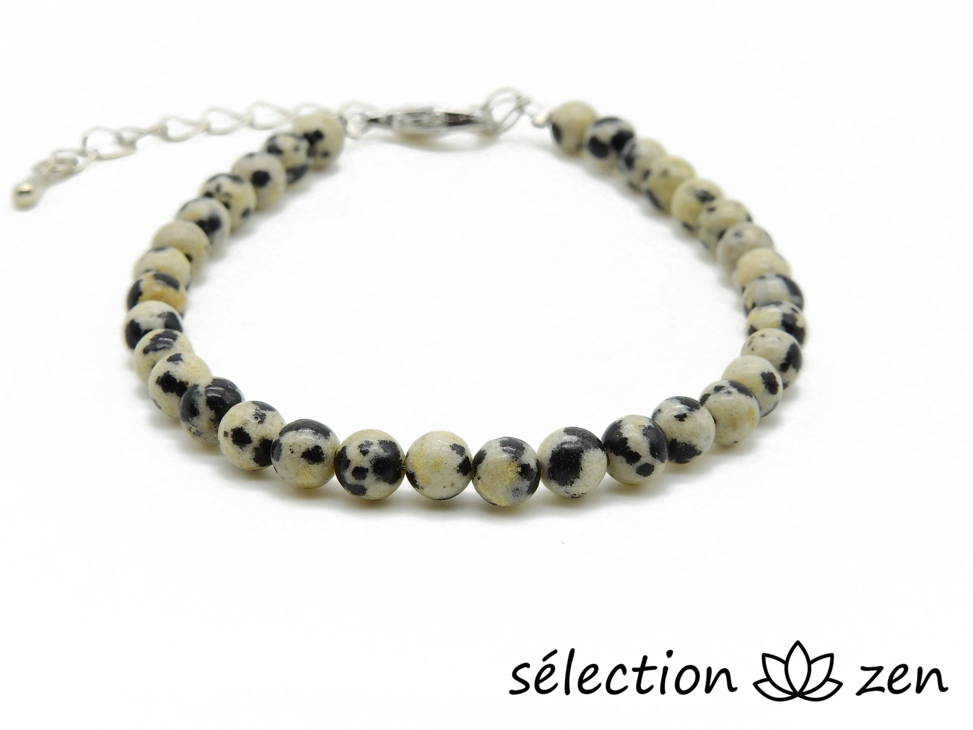 selection-zen bracelet réglable argenté 4mm jaspe dalmatien