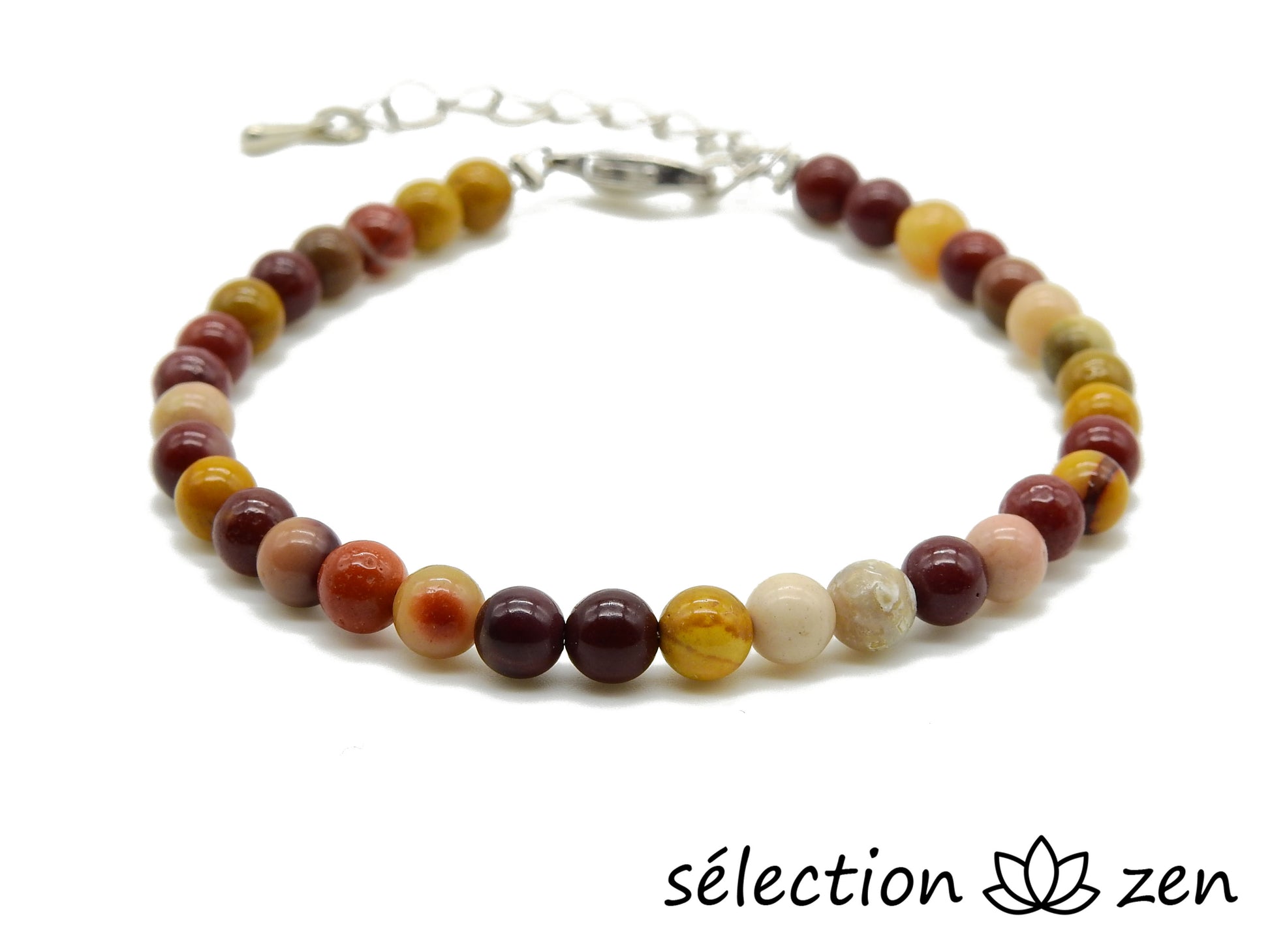 selection-zen bracelet réglable argenté 4mm jaspe mokaite 